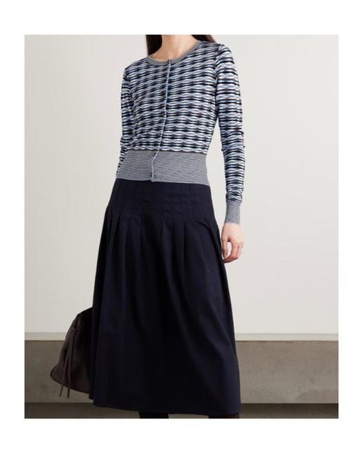 Veronica Beard Blue Cambria Cropped Jacquard-Knit Cardigan