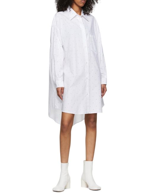 MM6 by Maison Margiela White Polka-Dot Cotton Shirt Dress