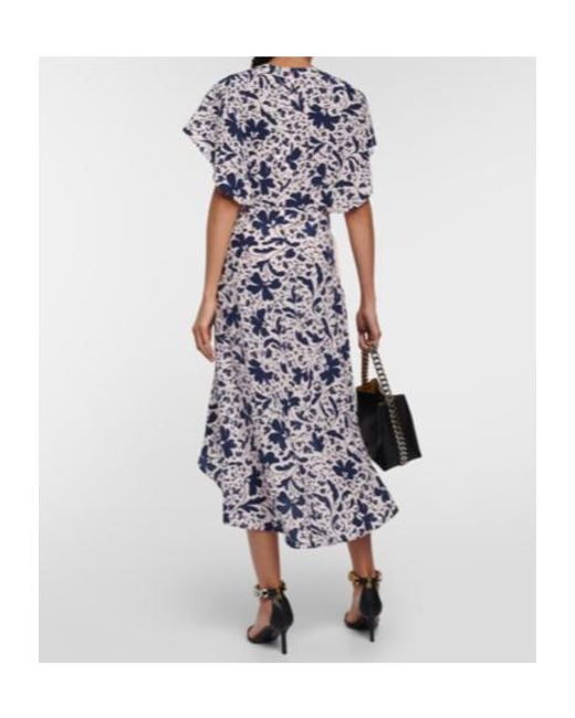 Stella McCartney Blue Floral Silk Midi Dress