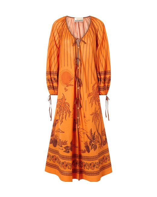 ALÉMAIS Orange Boathouse Graphic-Print Midi Dress