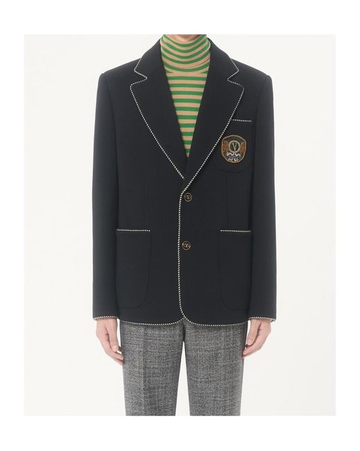 Valentino Black Logo Patch Single-Breasted Jacket for men