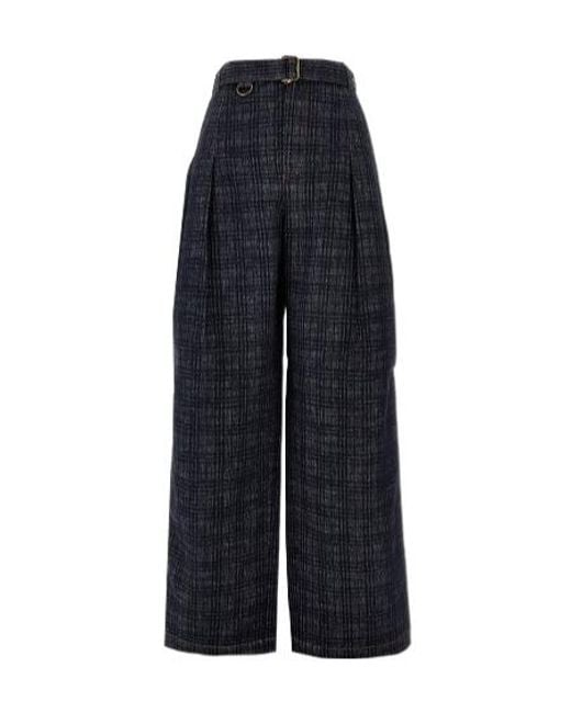 Burberry Blue Wide-Leg Checked Belted Trousers