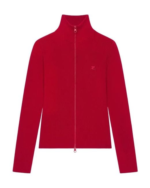 Courreges Red Courrèges Zip-Up Knitted Sweater
