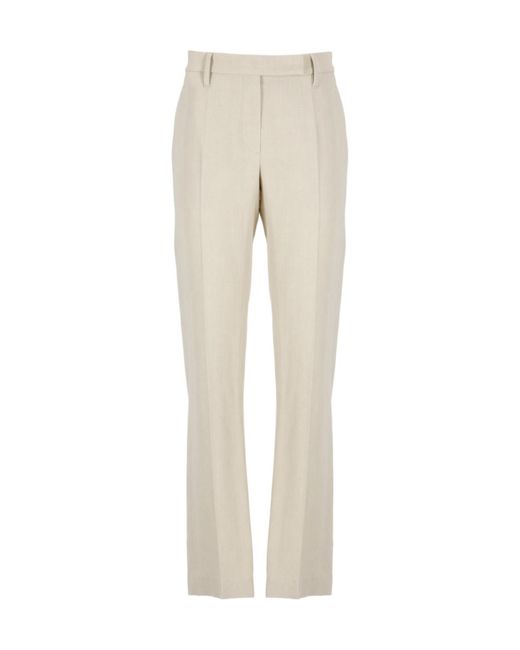Brunello Cucinelli Natural Pleated Tailored Trousers