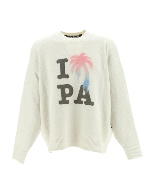 Palm Angels White I Love Pa Crewneck Knit Jumper for men