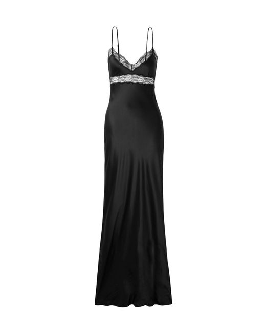 Nili Lotan Black Adelie Lace-Trimmed Silk-Charmeuse Gown