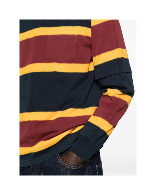 Sacai Blue Striped-Knit Layered-Sleeve Sweater for men