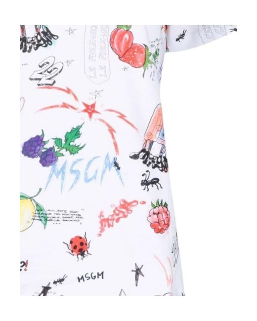 MSGM White Illustration-Print Cotton T-Shirt