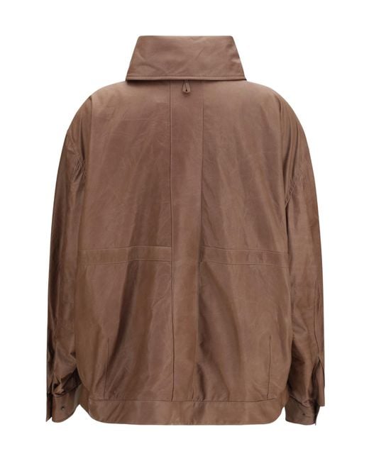 Calvin Klein Brown Isa Belted High Collar Leather Jacket