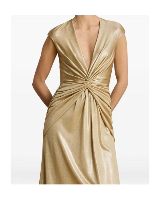 Ralph Lauren Metallic Twist-Front Cap-Sleeve Maxi Gown