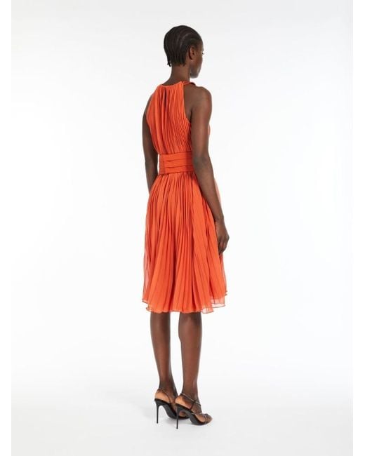 Max Mara Red Golena Sleeveless Pleated Dress