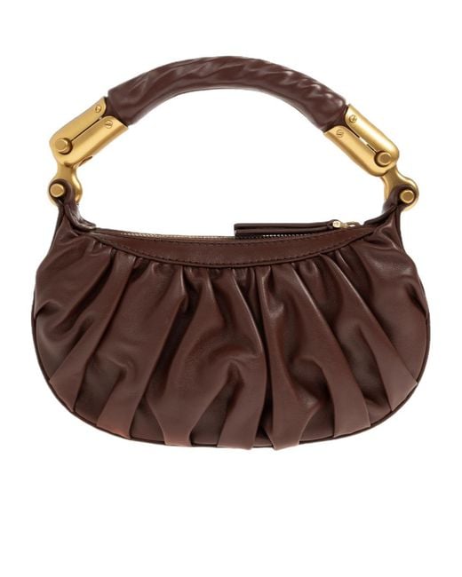 Balmain Brown Ebene Ruched Handle Shoulder Bag