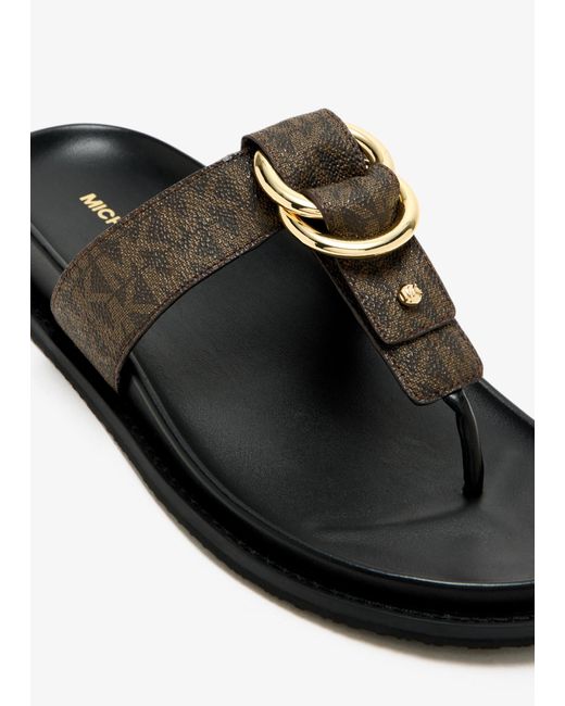 Michael Kors Brown Logo Monogram Ring-Detail Flat Sandals