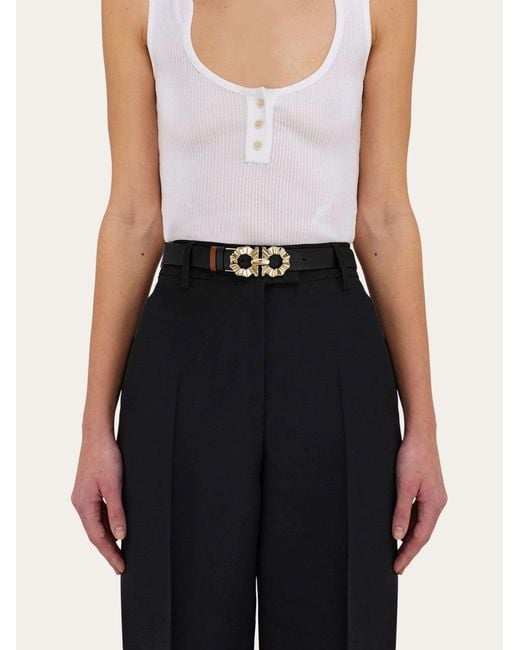 Ferragamo White Ferragamo Gancini Shaped Reversible Belt