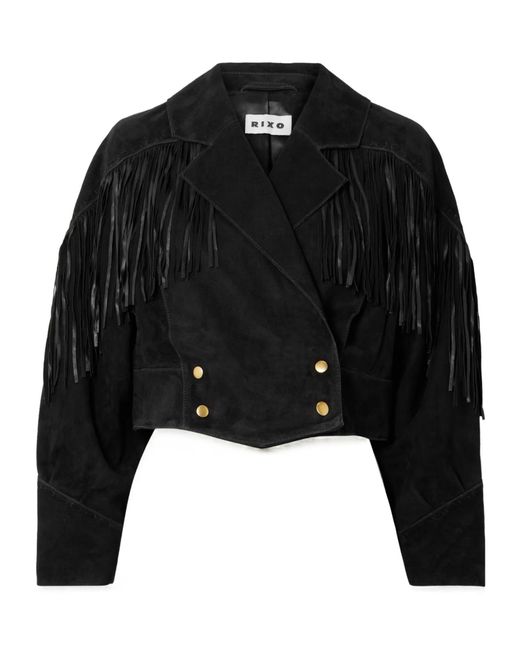 Rixo Black Darragh Fringed Double-Breasted Suede Jacket