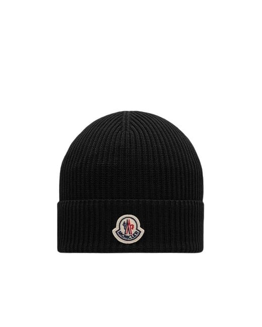 Moncler Black Logo Patch Ribbed-Knit Beanie for men