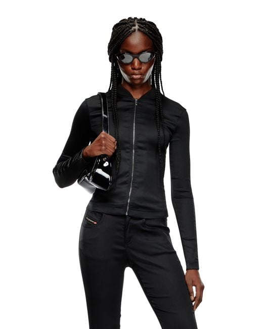 DIESEL Black G-Oper Rib-Knit Stretch Satin Jacket