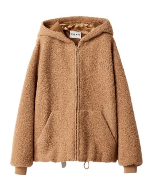 Miu Miu Brown Pile Hoodie Jacket