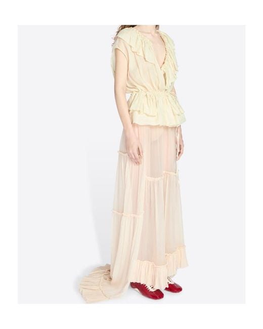 Dries Van Noten Natural Muslin Ruffled Top