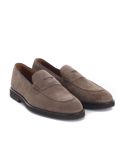Doucal's Brown Almond-Toe Slip-On Loafers for men