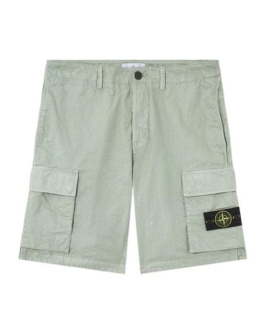 Stone Island Green Logo Patch Cargo Shorts for men