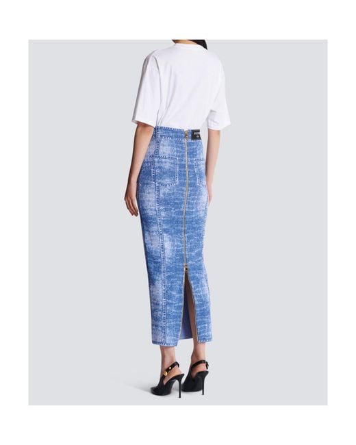 Balmain Blue Jacquard Knitted Skirt