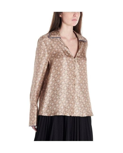 Fendi Pink Striped Karligraphy Motif Blouse
