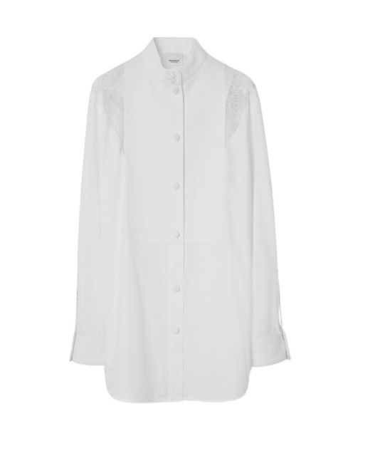 Burberry White Lace-Detailed Buttoned Shirt