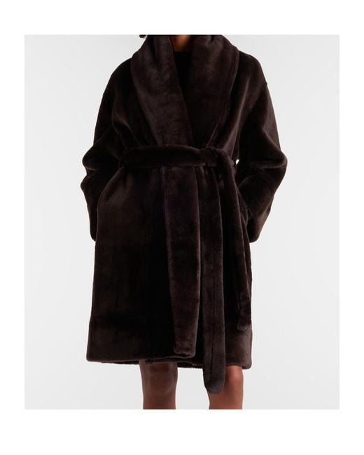 Nour Hammour Black Juno Shearling Wrap Coat