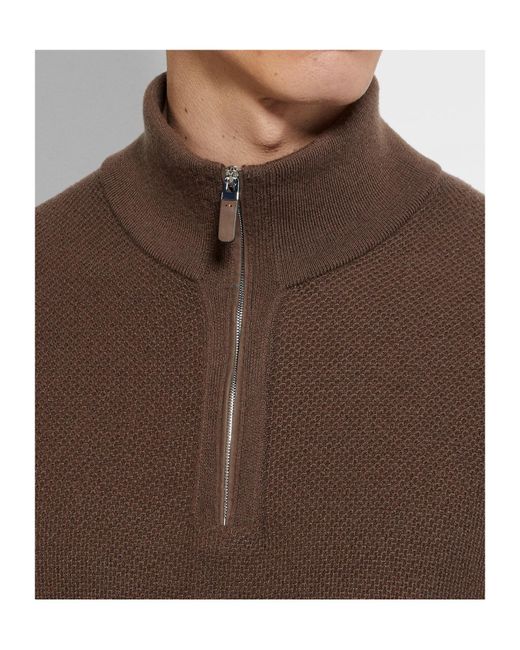 Zegna Brown Long Sleeve Front Zipped Jumper for men