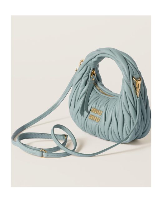 Miu Miu Blue Wander Matelassé Nappa Leather Hobo Mini-Bag