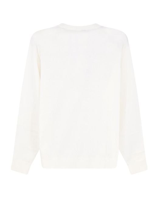 Aspesi White Crew-Neck Blended Knit Sweater