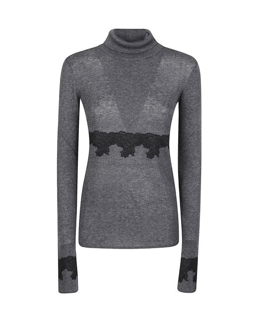 Patrizia Pepe Blue Lace-Trim Turtleneck Knit