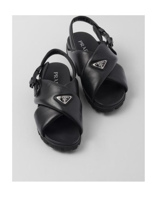 Prada Black Padded Nappa Leather Crisscross Sandals for men