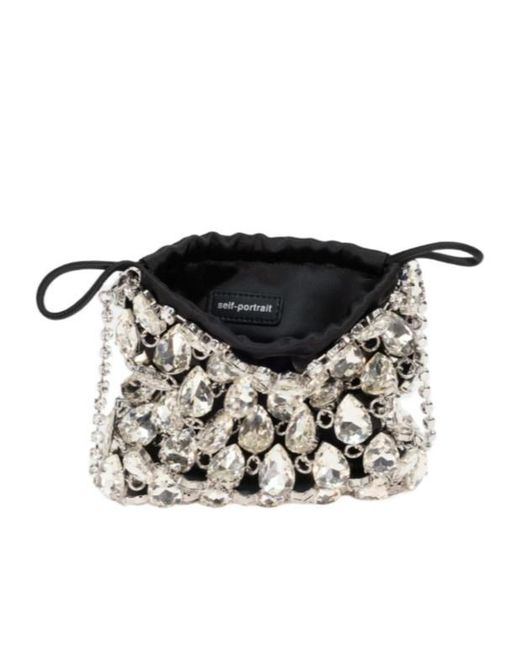 Self-Portrait Black Mini Chainmail Embellished Shoulder Bag