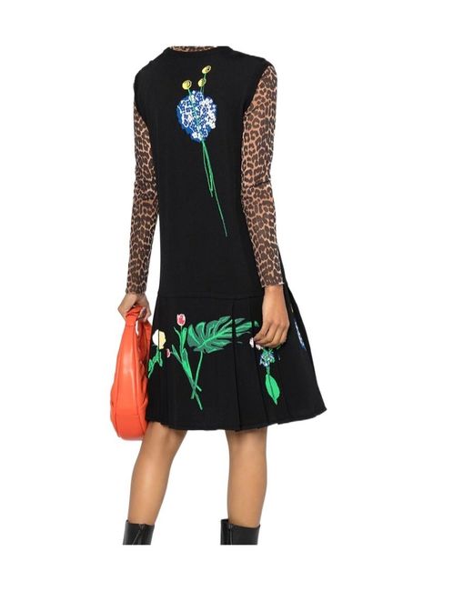 Moschino Black Inlaid Knitted Floral Dress