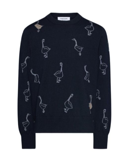 Thom Browne Blue Pattern-Intarsia Virgin Wool Sweater for men
