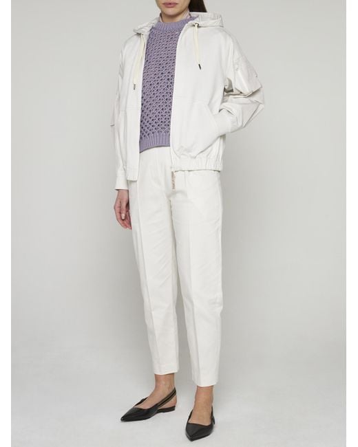 Brunello Cucinelli White Jersey-Knit Drawstring Zipped Hoodie