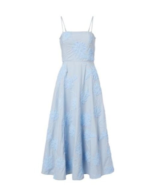 ROTATE BIRGER CHRISTENSEN Blue Embroidered Floral Cotton Midi Dress