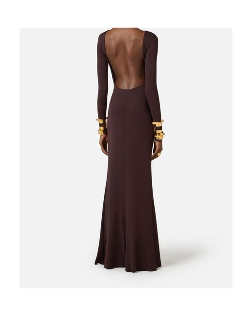 Elisabetta Franchi Purple Draped Open-Back Evening Dress