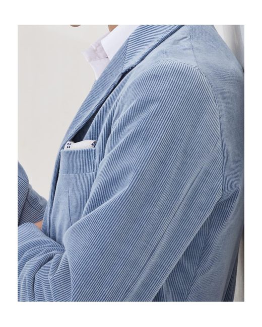 Brunello Cucinelli Blue Corduroy Single-Breasted Blazer for men