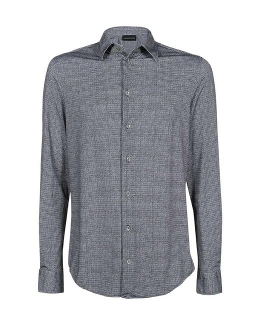 Emporio Armani Blue Micro-Pattern Long-Sleeve Shirt for men