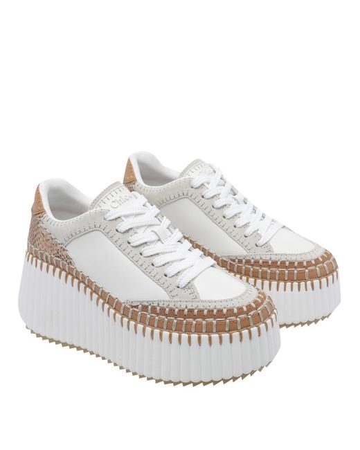 Chloé White Nama Wedge Sneakers
