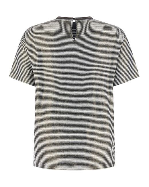 Brunello Cucinelli Gray Shiny Collar Detail T-shirt Multicolor