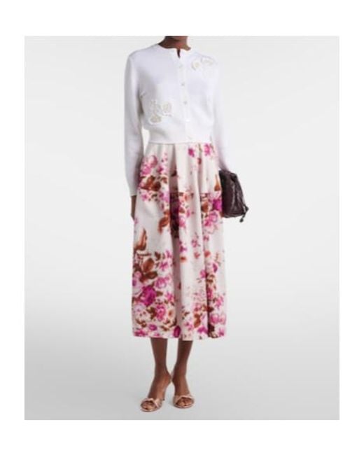 Erdem Pink Floral Cotton Poplin Midi Skirt
