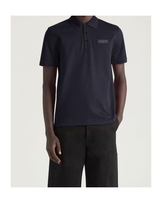 Givenchy Blue Logo Patch Short-Sleeved Polo Shirt for men
