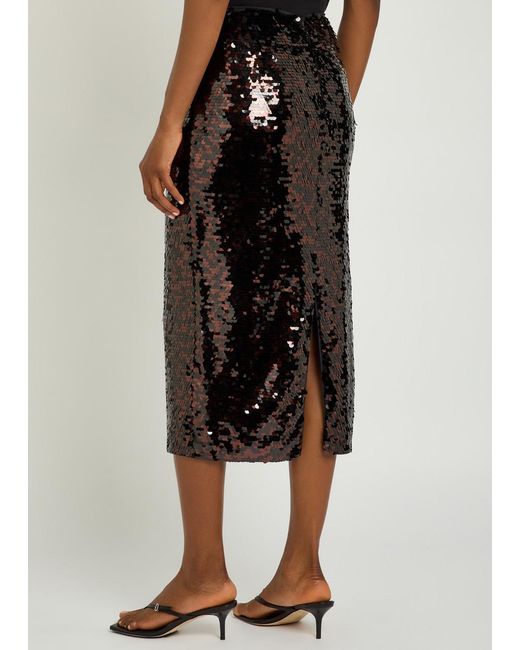 Staud Black Ciara Sequin-Embellished Mesh Midi Skirt