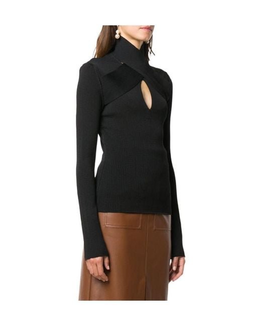 MSGM Black Wrap Detail Turtleneck Top
