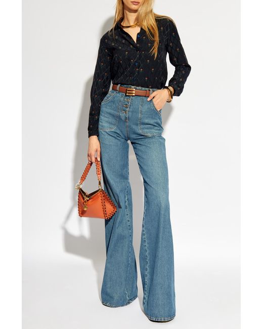 Etro Blue Floral Embroidered Shirt