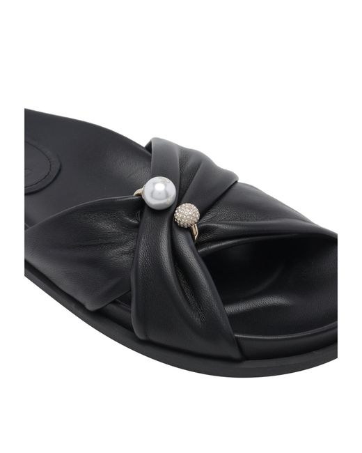 Jimmy Choo Black Rafi Pearl Flat Sandals
